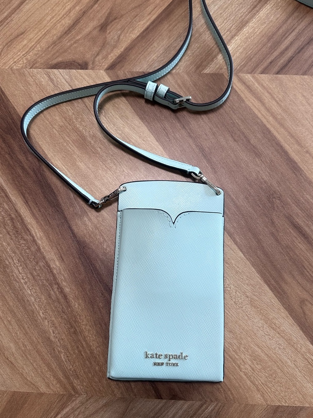 Kate Spade light green Spencer slim crossbody purse Saffiano leather